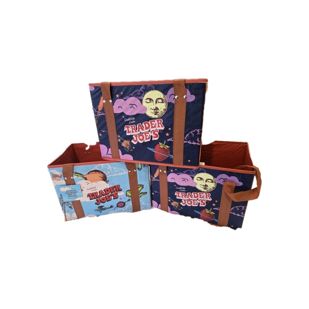 3 PC Combo, Trader Joe's Stand Up Collapsible Reusable Grocery Tote Bag .